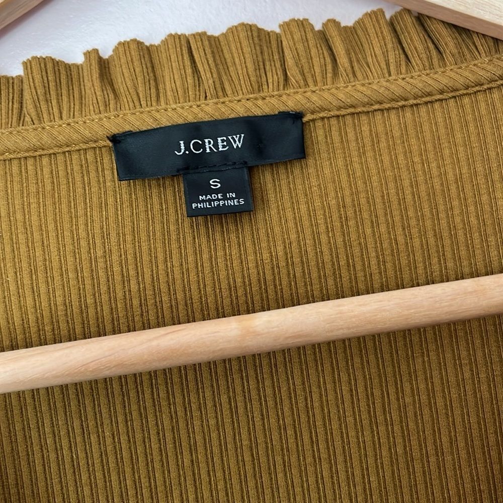 J Crew Ribbed Ruffle Neck Long Sleeve Shirt Bronzed Surplus Brown Women's Small - Picture 5 of 10